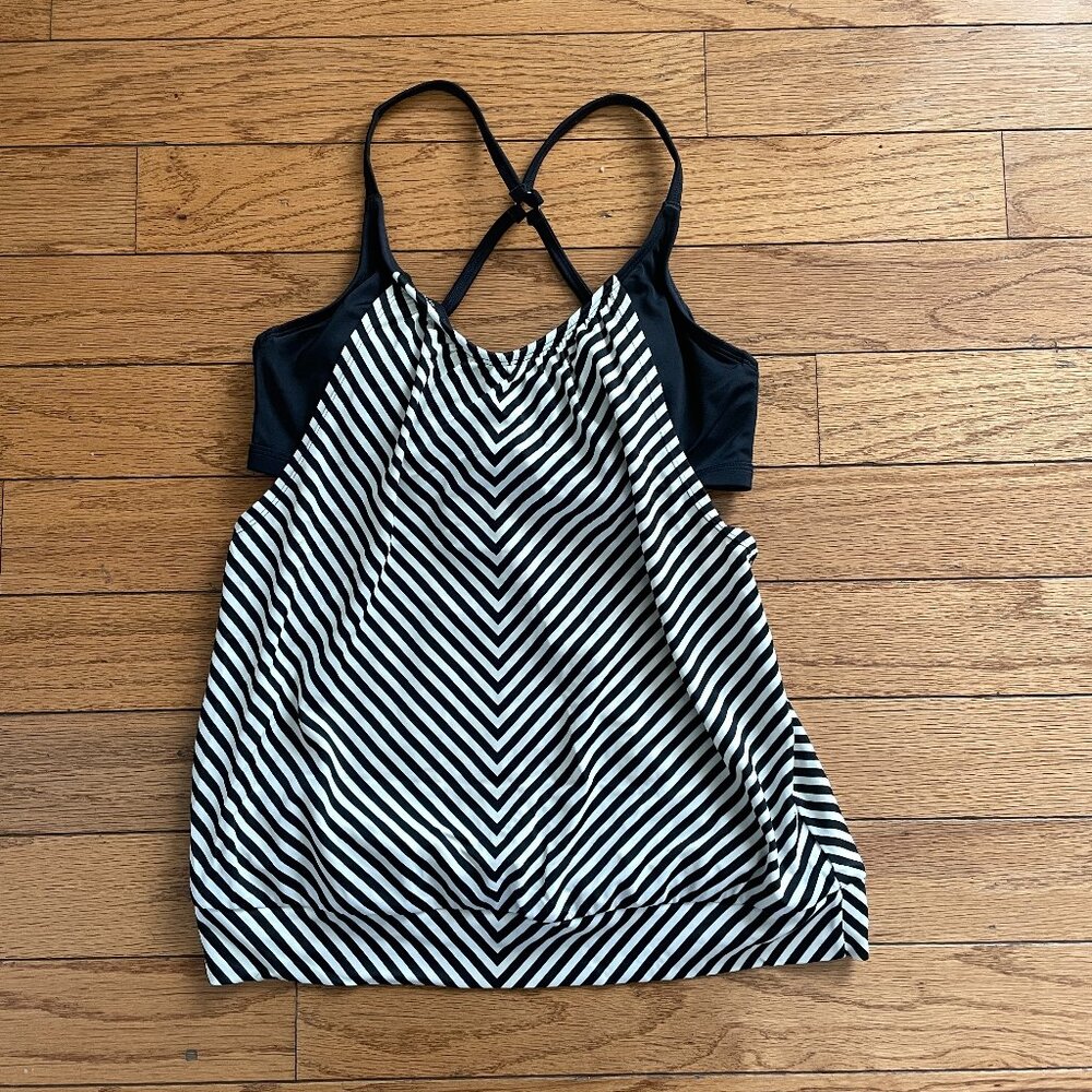 ATHLETA 34 B/C Slash Stripe‎ Blousy Tankini Swim Top Black White Striped Tank